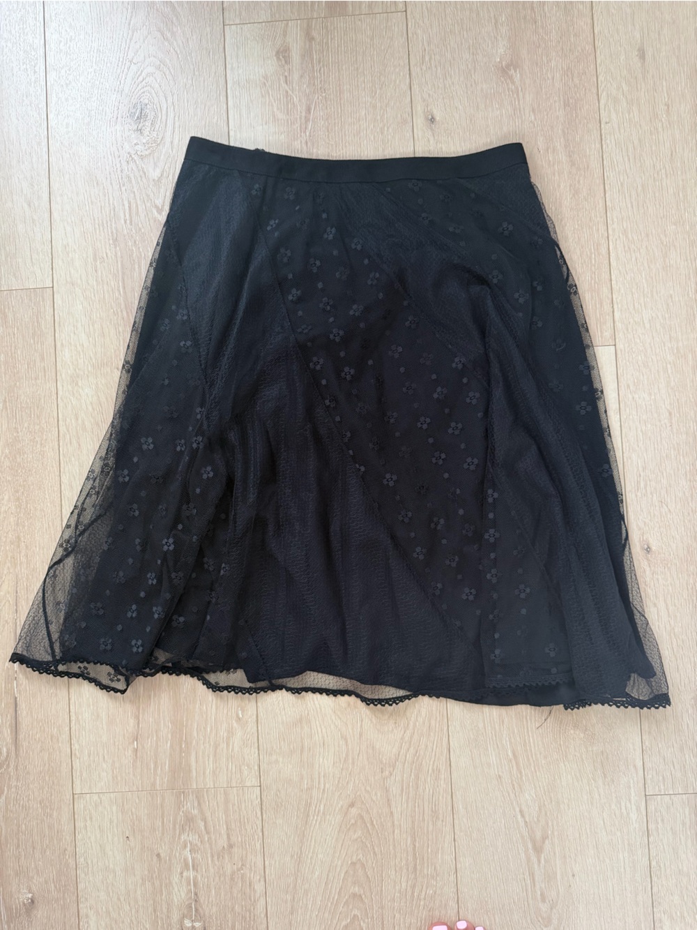 Express Vintage Black Mesh Embroidered Lace Mini Skirt Y2K Whimsigoth Size 3/4